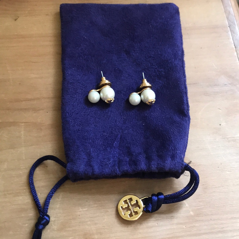 Crystal-Pearl double stud earrings